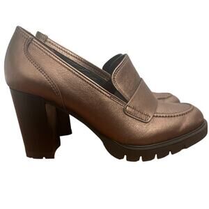 Paul Green Nina Heeled Loafer 7.5 Grunge Metallic Leather